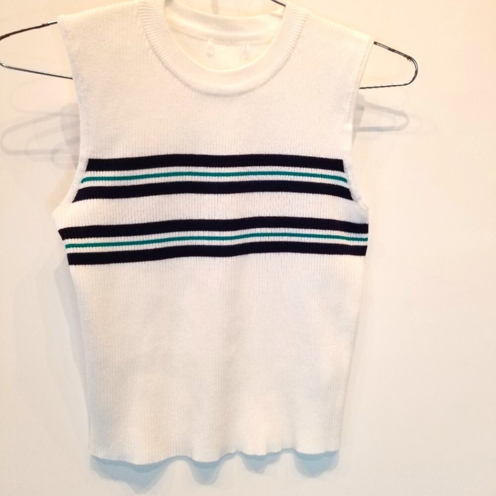 Jiji White‎ Navy Girls Cotton Sleeveless Sweater Sleeveless Round Neck Women's M